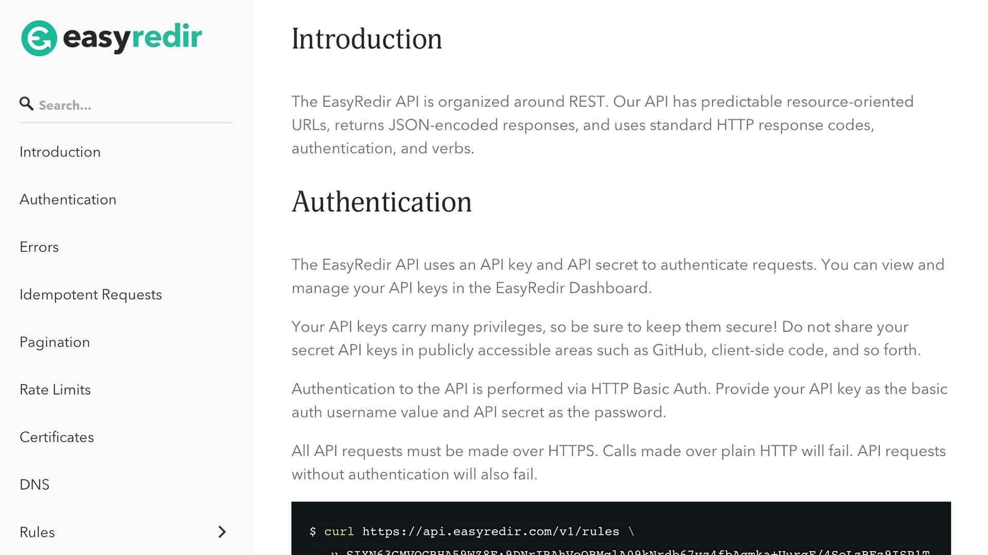 EasyRedir API documentation